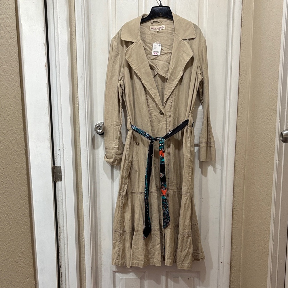 We The Free Tan Trench Coat with Colorful Belt